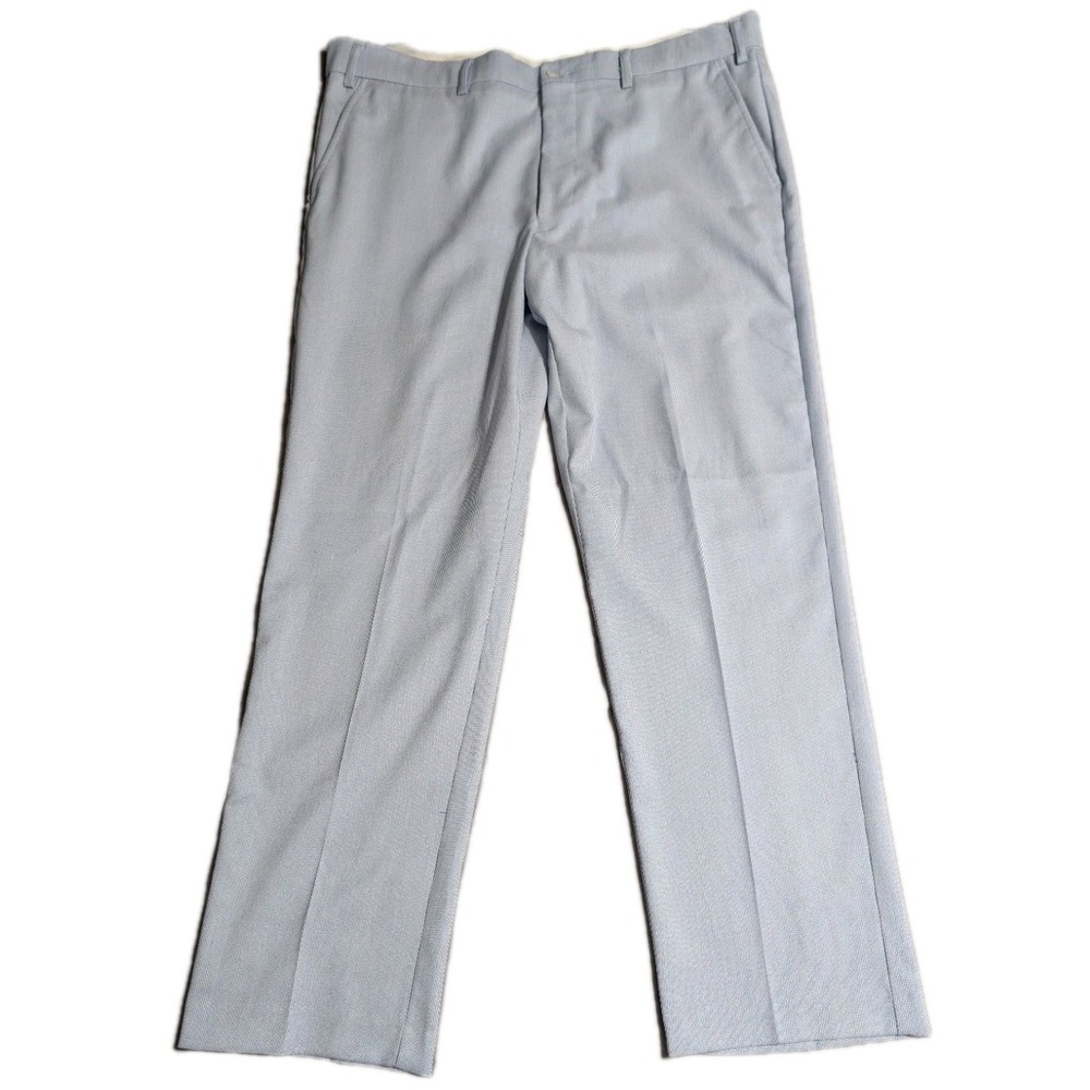Greg Norman Mens Golf Dress Pants Blue Micro Check Flat Front 38x30